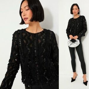 Hyacinth House Black Sequined Long Sleeve Sutton Blouse